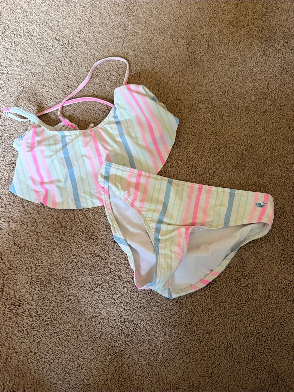 Vineyard Vines Pastel Stripe Girls' Two-Piece Bikini - Pink, Blue & White